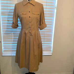 TORY BURCH SAFARI KHAKI COTTON PLEATED DRESS SZ 6